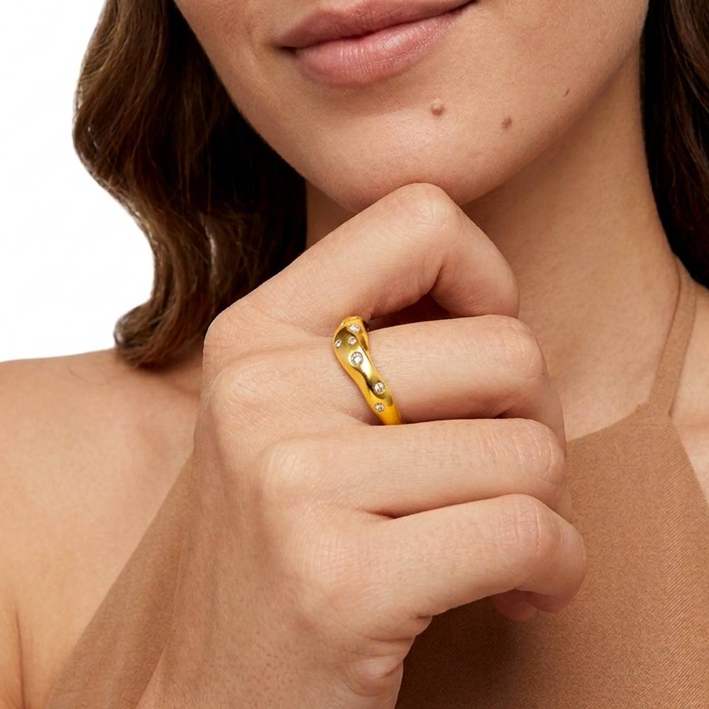 Gold-Plated Crystal Studded Dome Band Ring : 1010831
