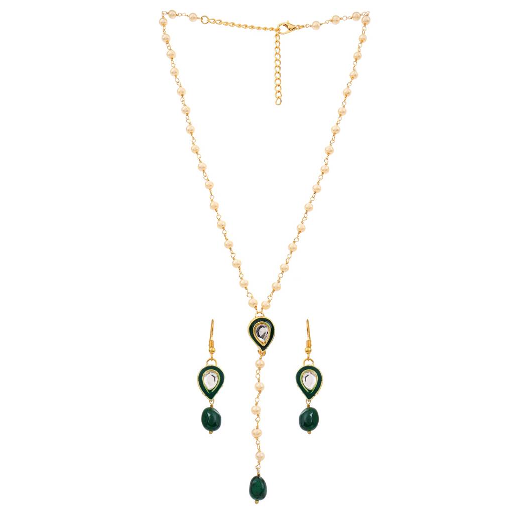 22Kt Gold-Plated Enamel Kundan Pearl Chain Set : PE10017