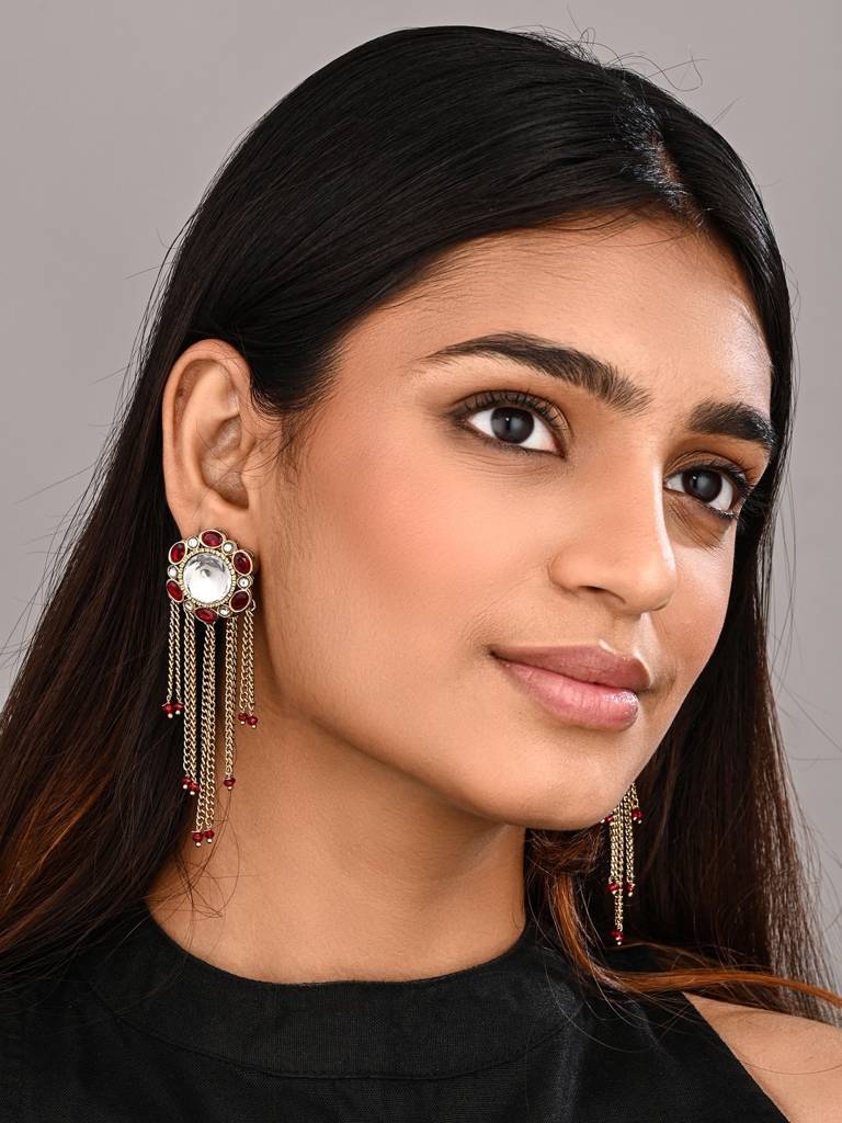 Kundan Tassel Drop Earrings : S24FAER519RED