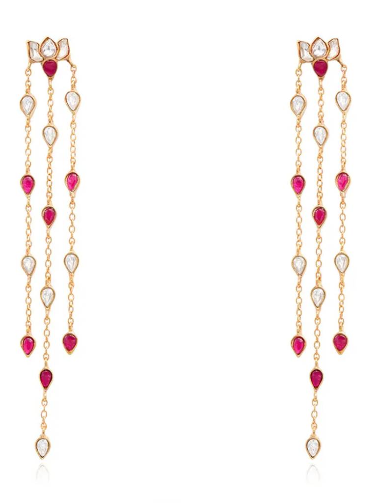 Long Silver 92.5 Kundan Lotus Danglers : U080SG0016E1174