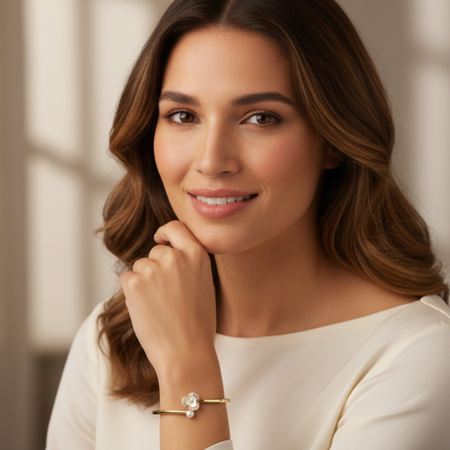 Pearl Open Bangle For Women | Elegant Open Cuff Pearl Bangle Jewellery : 7312760535