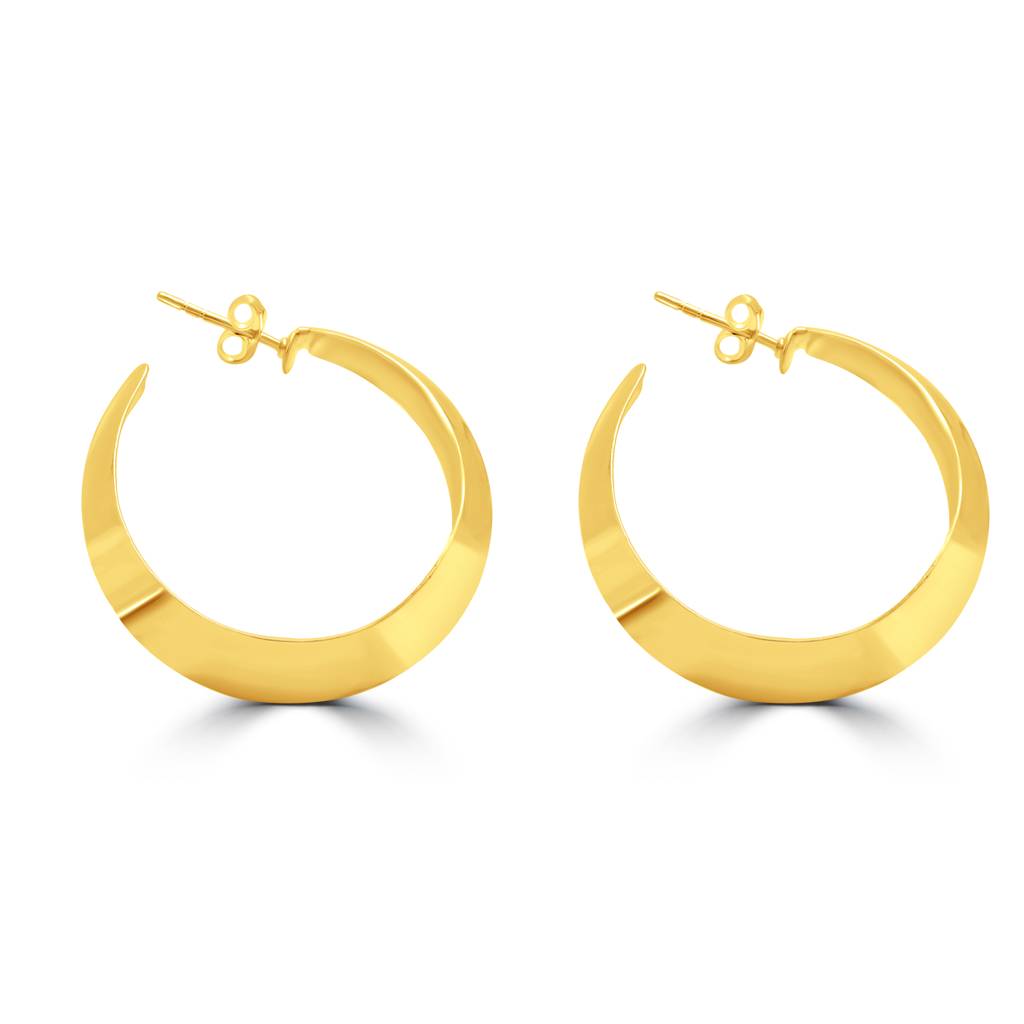 925 Pure Silver Gold Plated Hoop Chunky Earrings | Round Bold Hoops : TWP1218
