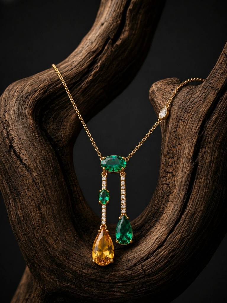 Vendemmia Emerald & Citrine Cascade Necklace & Earring Set, 18K Gold-Plated : SET961ESDS