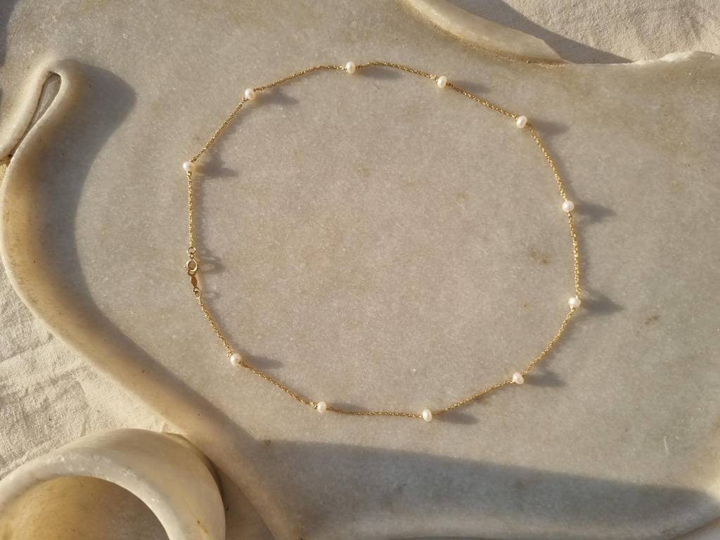 Cultured Freshwater Pearl Baati Choker With 18Kt Gold Plated On Brass Chain : NO-M-6588-16