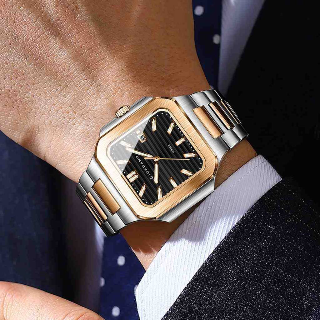 Giordano Square Formal Watch For Men Â Textured Dial,Day & Date Display And Stylish Stainless Steel Strap : GZ-50174-11