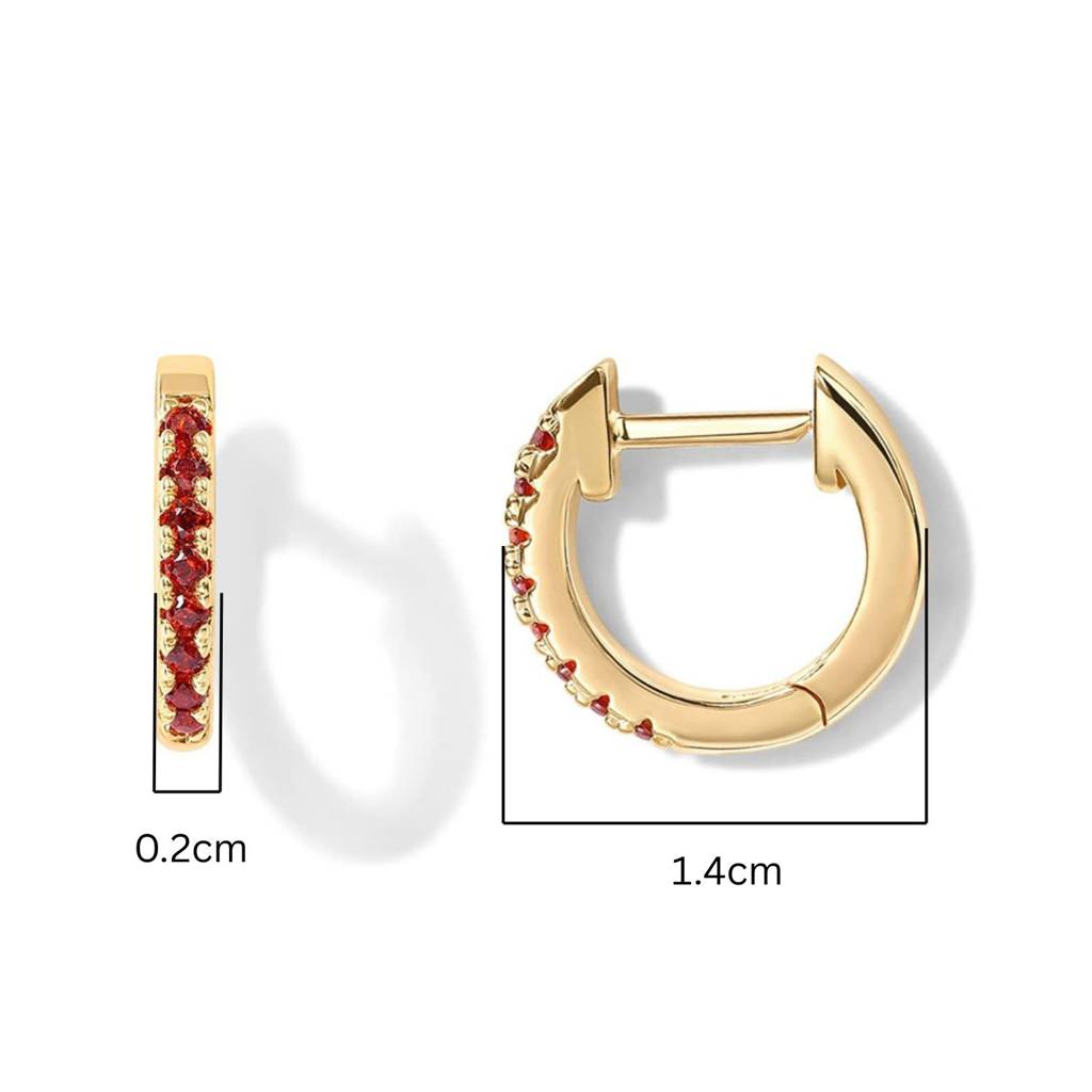 14K Gold Plated Anti-Tarnish Red Zircon Huggie And Stud Earring Set : AXY0925E1033RWC