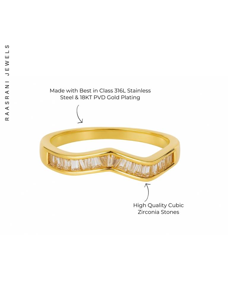 Elegant Zigzag Gold Ring Â Stainless Steel, Ad Studded, Size 7 : ATR546ZSR