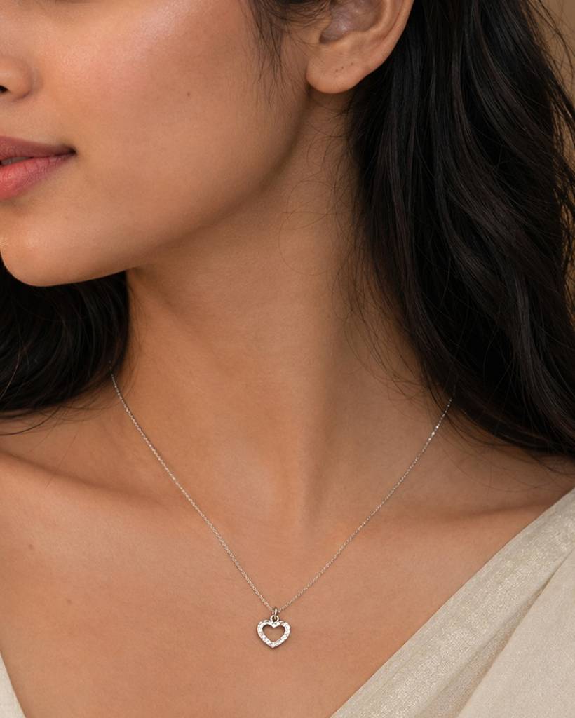925 Silver Open Heart Necklace : IS-NC-PC-1188