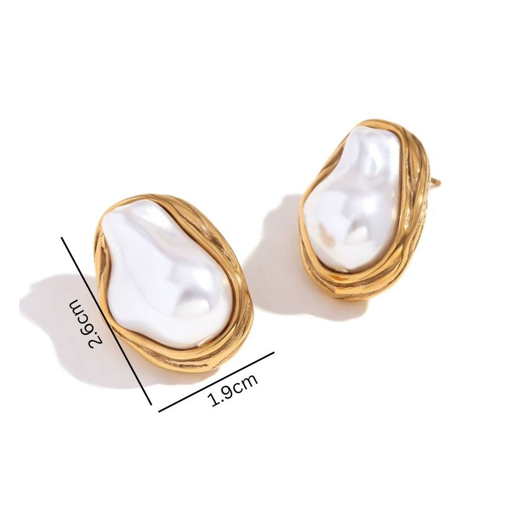 18K Gold Plated Waterproof Anti-Tarnish White Baroque Pearl Pendant Set With Ring : AMG0425PSR09C3