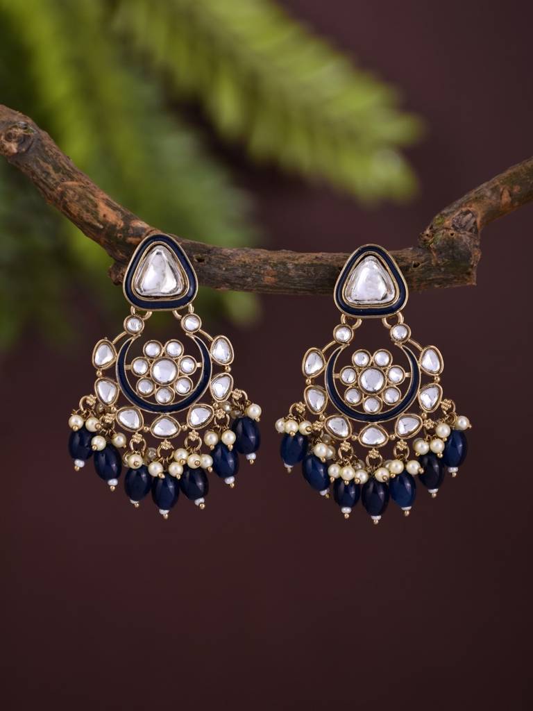 Kundan Hoop Pearl Fringe Earrings : S24FAER238BLU