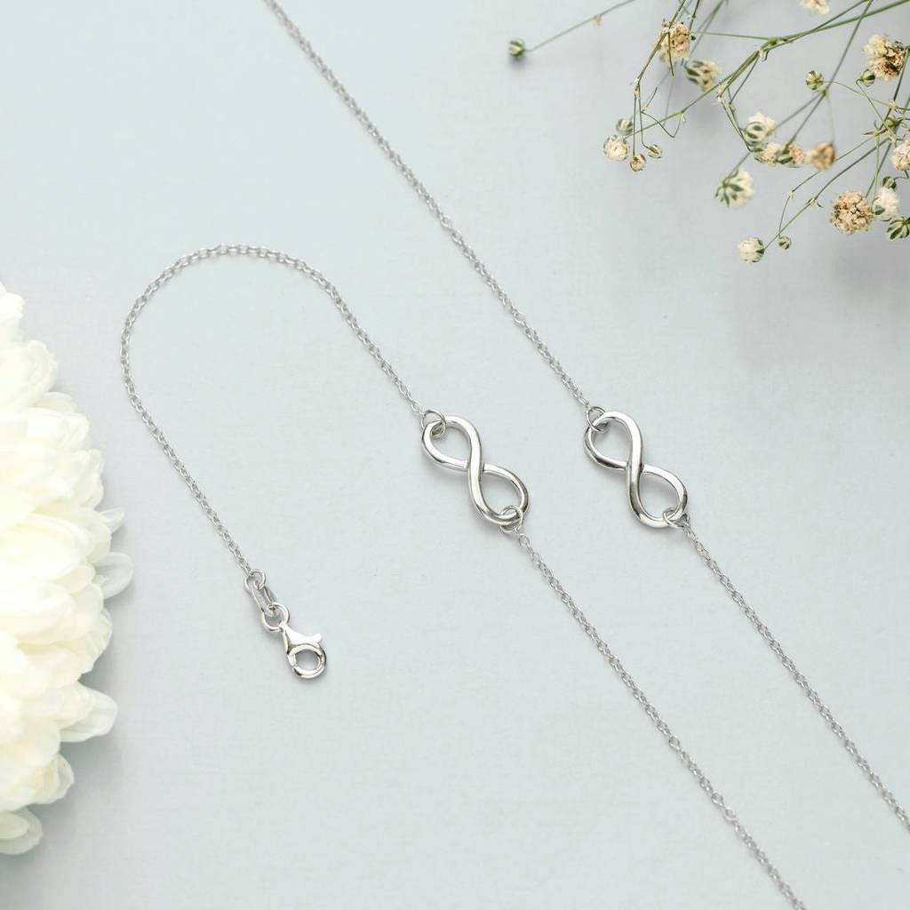 Infinity Rhodium Plated 925 Sterling Silver Chain Anklet : ANK-60120-PAIR