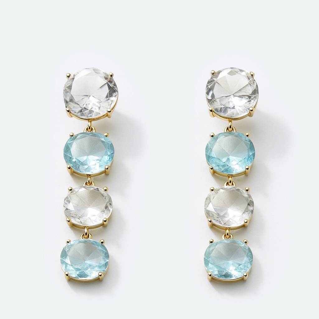 Aqua Blue & Clear Stone Drop Earrings : AN-LJ-BU-0006-DE
