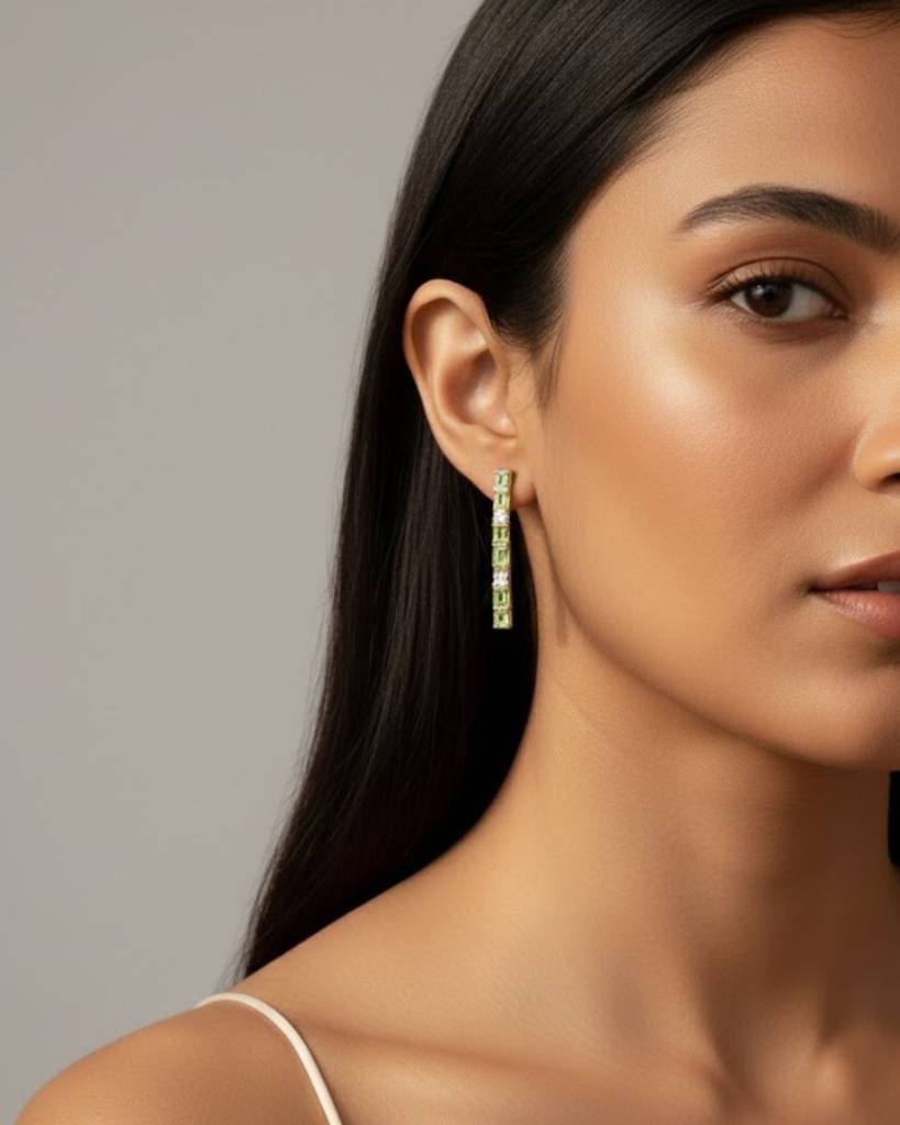 Peridot Line Drop Earrings( Gem Stone And 925 Silver Jewellery) : sis7