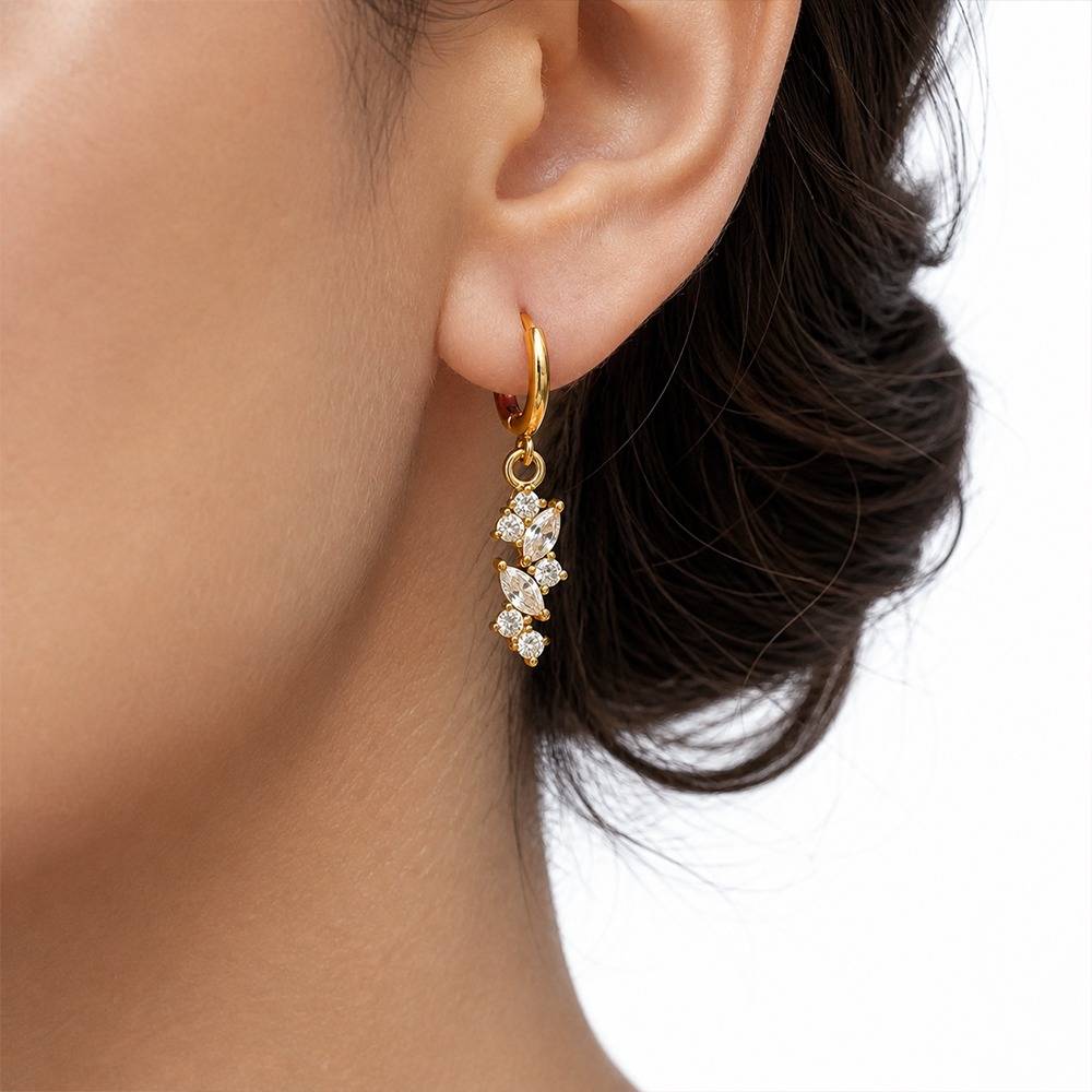 Women 18K Yellow Gold-Plated Cz Stone Cluster Huggie Drop Earrings : 101183