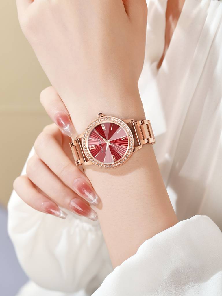 Giordano Classic Watch For Women With Round Diamond Cut Glass Dial, Elegant Stainless Steel Strap With Quartz Mo : GZ-60118-22