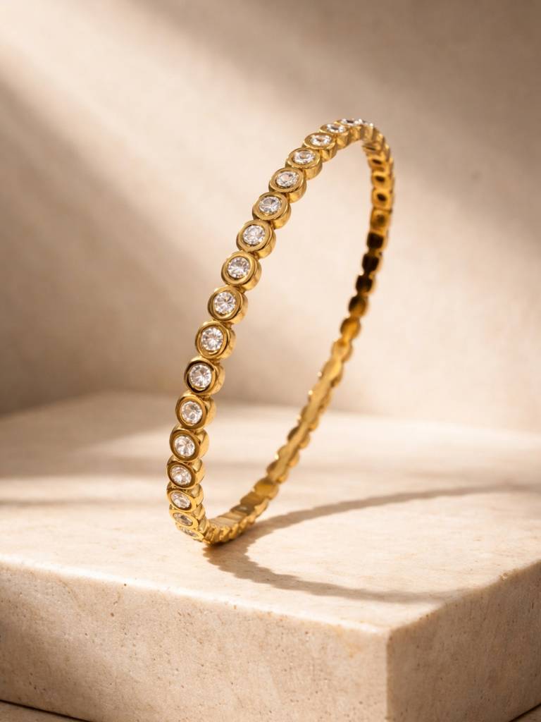 18K Gold Plated Cz Circular Stone Bracelet | Anti-Tarnish Everyday Wear : ATB804CSSB