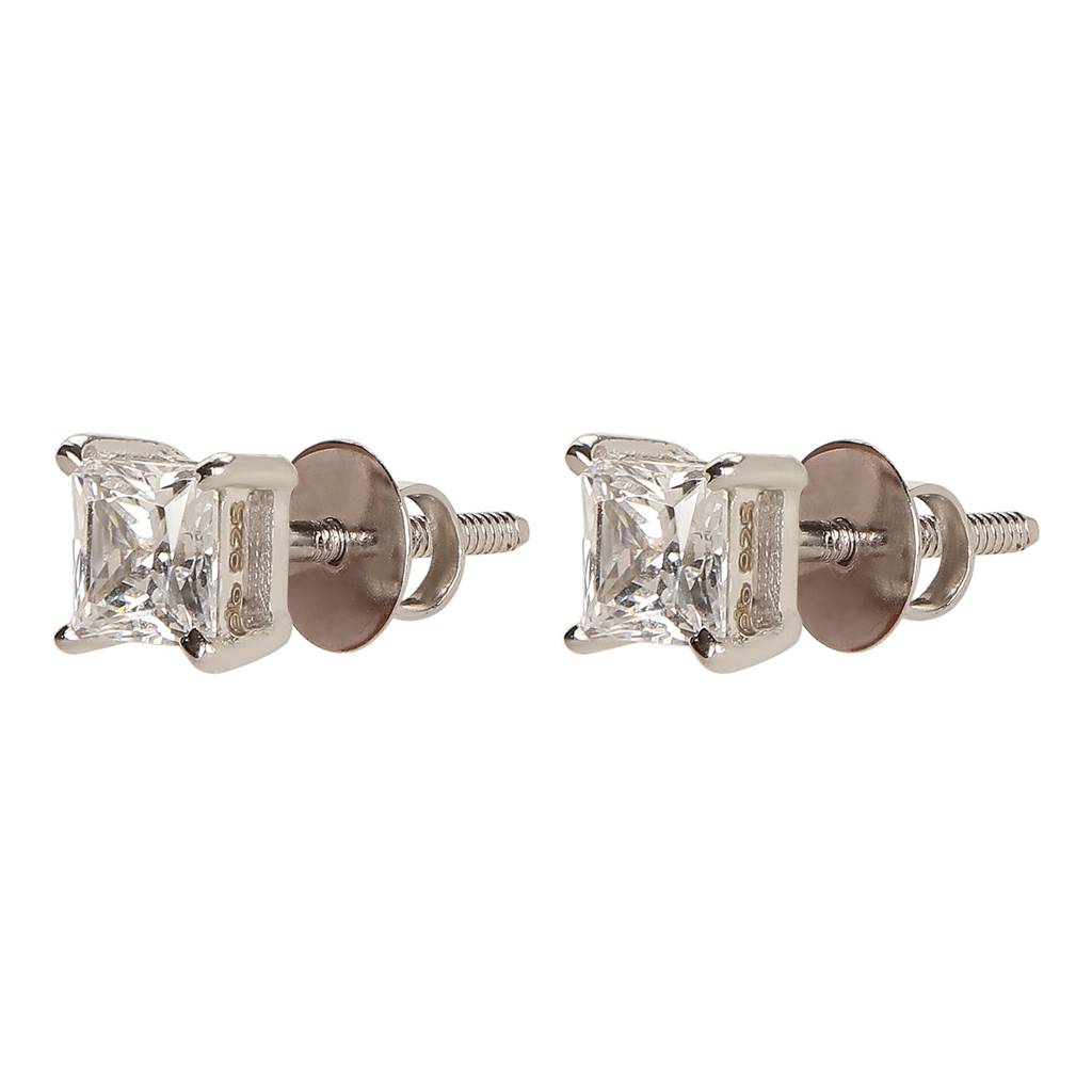 Square Solitaire Earrings : CS27W