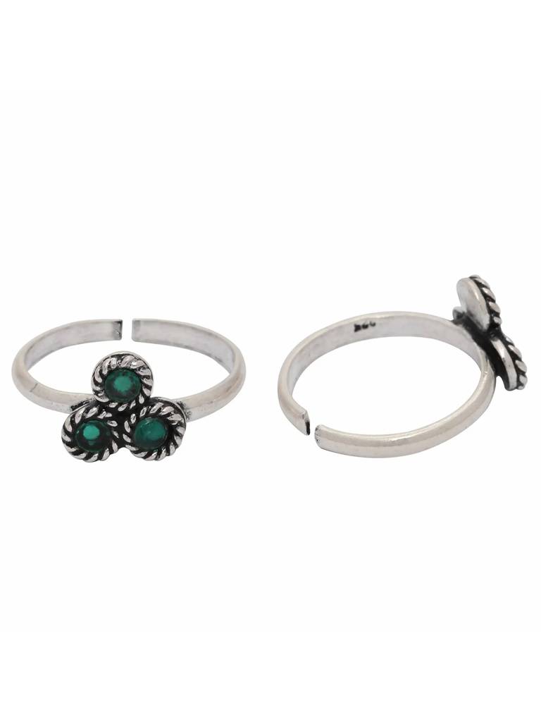 Silver Green Triangular Toe Ring : U100SO005TR0267