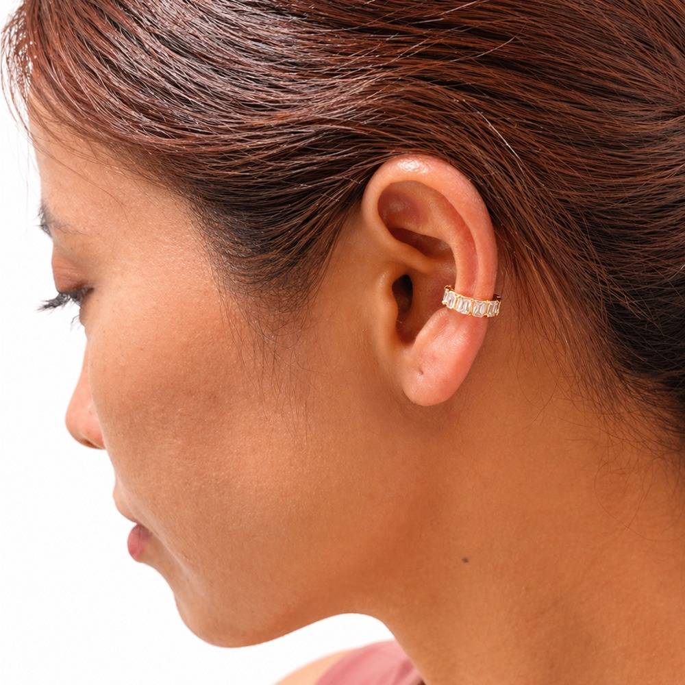 Women 18K Gold-Plated Emerald-Cut Cz Studded Eternity Ear Cuff : 101126