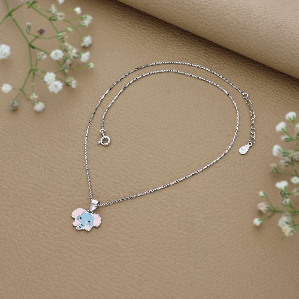 Twinkle Elephant 925 Silver Kids Chain Pendant (3+ Years) : KPT-4