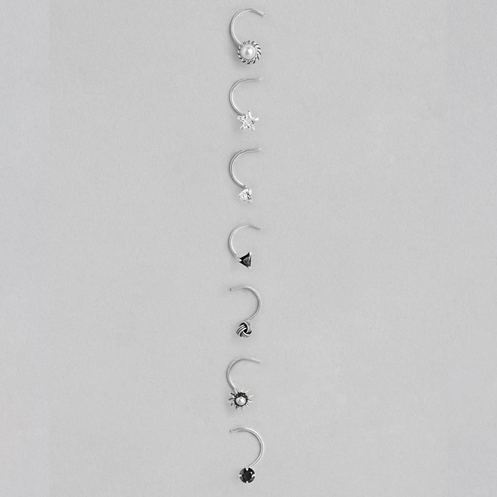 Set Of 7, 925 Sterling Silver Nose Pin Set : CNTH-10005