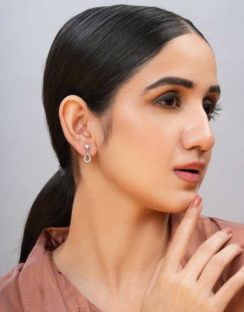 Sterling Silver Teardrop Crystal Earrings : ER-40021-R