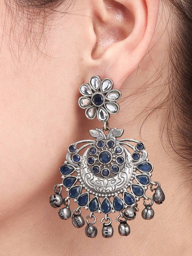 Silver Oxidised Finish Chandbali : S23DJER002SLV