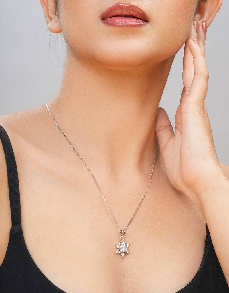 Snowflake Sterling Silver Cz Pendant Charm : PD-70020-R