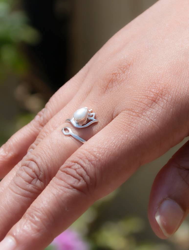 925 Sterling Silver Pearl Ring For Women | Gemstone Ring | Handmade Silver Jewelry | Elegant Daily Wear Gift : FU-1339