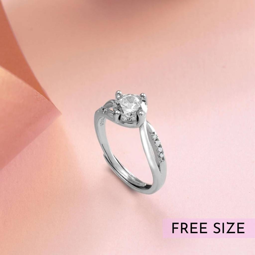 Twisted Solitaire 925 Silver Ring (Adjustable) : RNG-40034