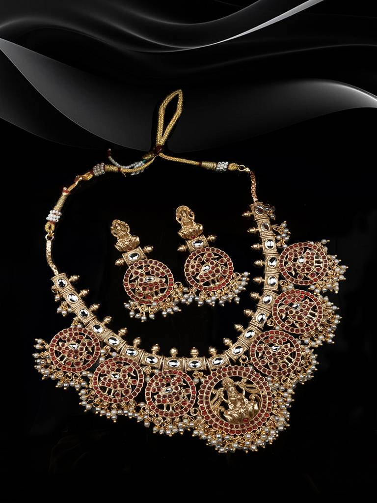 Traditional Kemp Pushp Chakra Necklace Set : SATJS216R