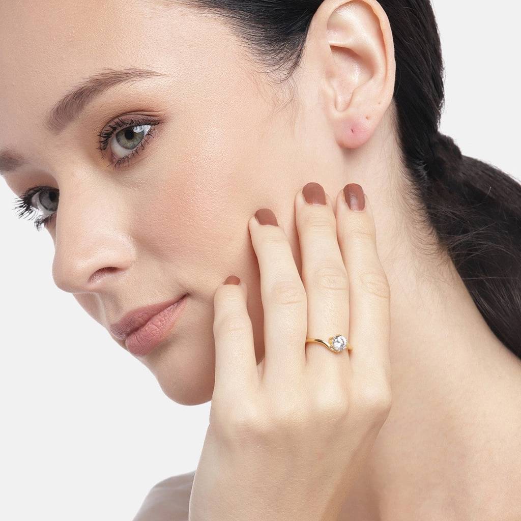 Golden Solace 925 Sterling Silver Gold-Plated Solitaire Women'S Ring (Adjustable) : RNG-40244-G