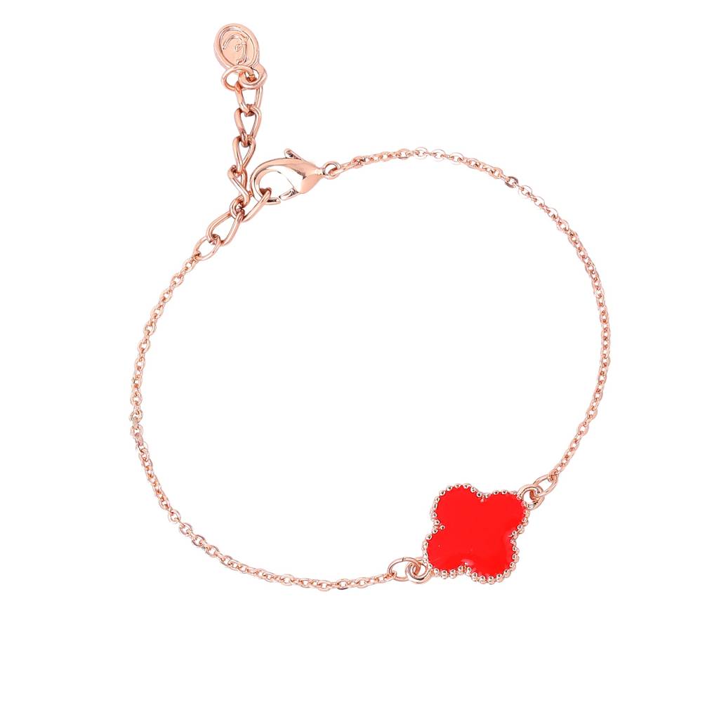 Estele Rosegold Plated Trendy Red Clover Leafy Style Adjustable Charm Bracelet For Women : 102182-RGRDBR