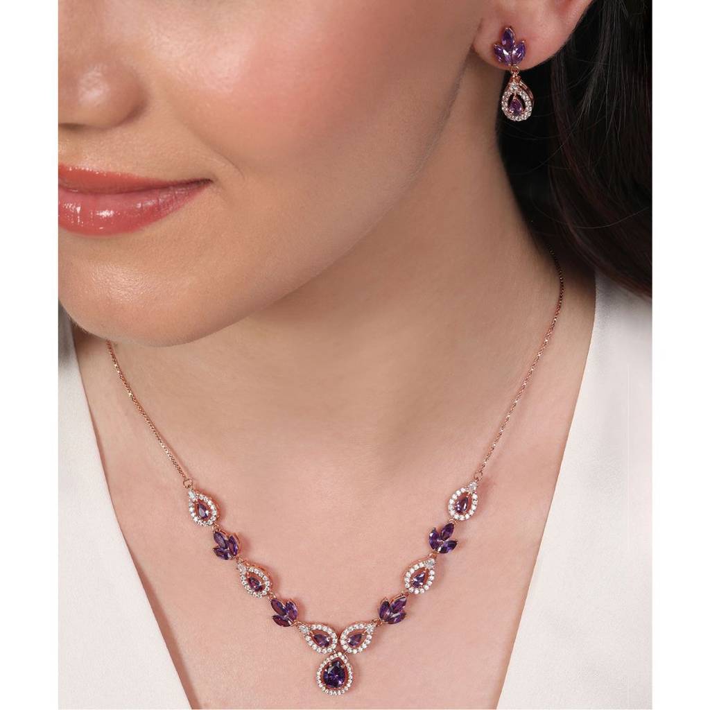 Rose Petal Radiance Rose Gold-Plated 925 Sterling Silver Jewellery Set : JS-70173-RG