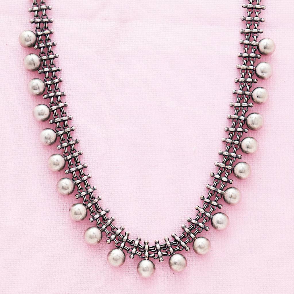 925 Pure Silver Antique Elegant Necklace | Classic Pearl Beaded Necklace : NL1031A