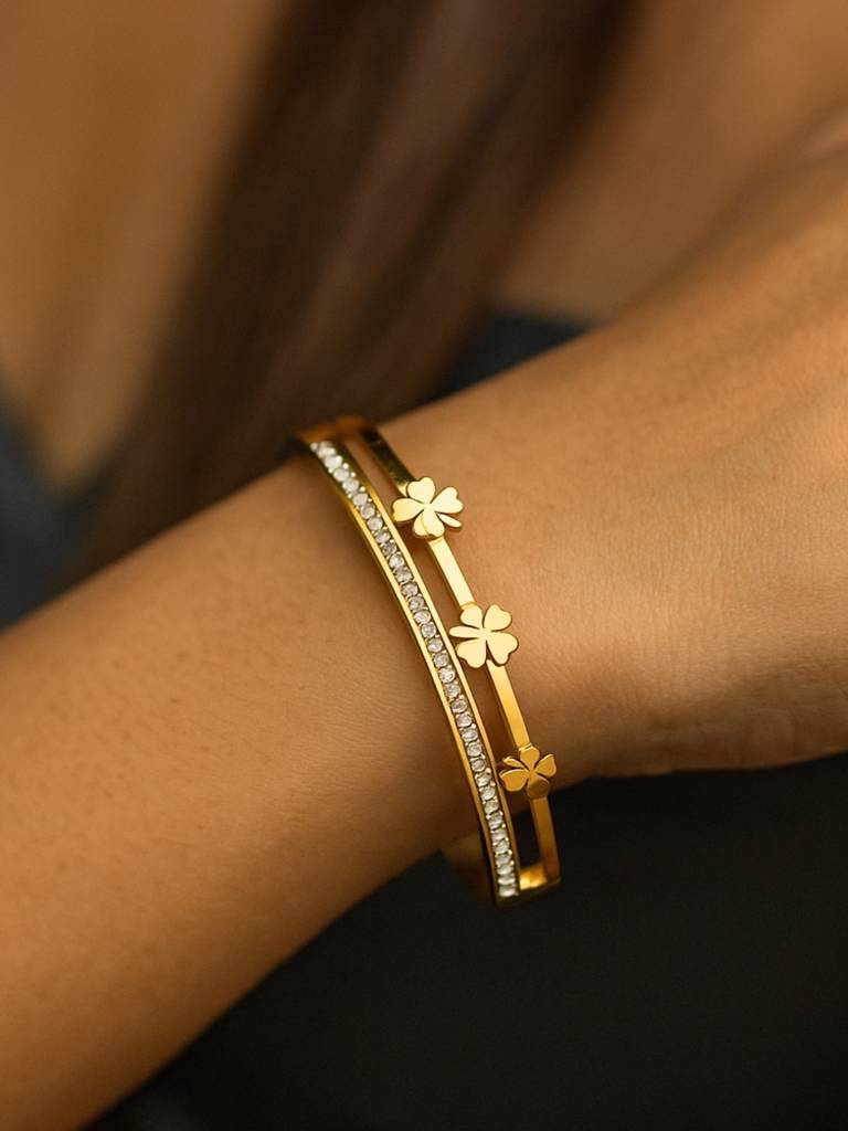 Luxe Gold Clover Bracelet With Cz Â 316L Steel, Tarnish Free : ATB601CSB