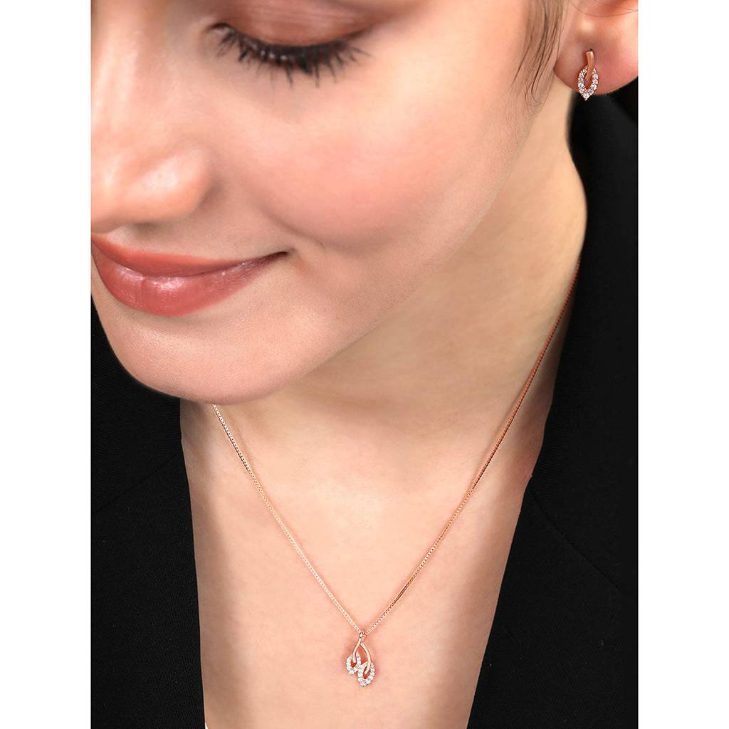 Leaf Whisper Rose Gold Plated 925 Sterling Silver Jewelry Set : JS-70191-C-RG