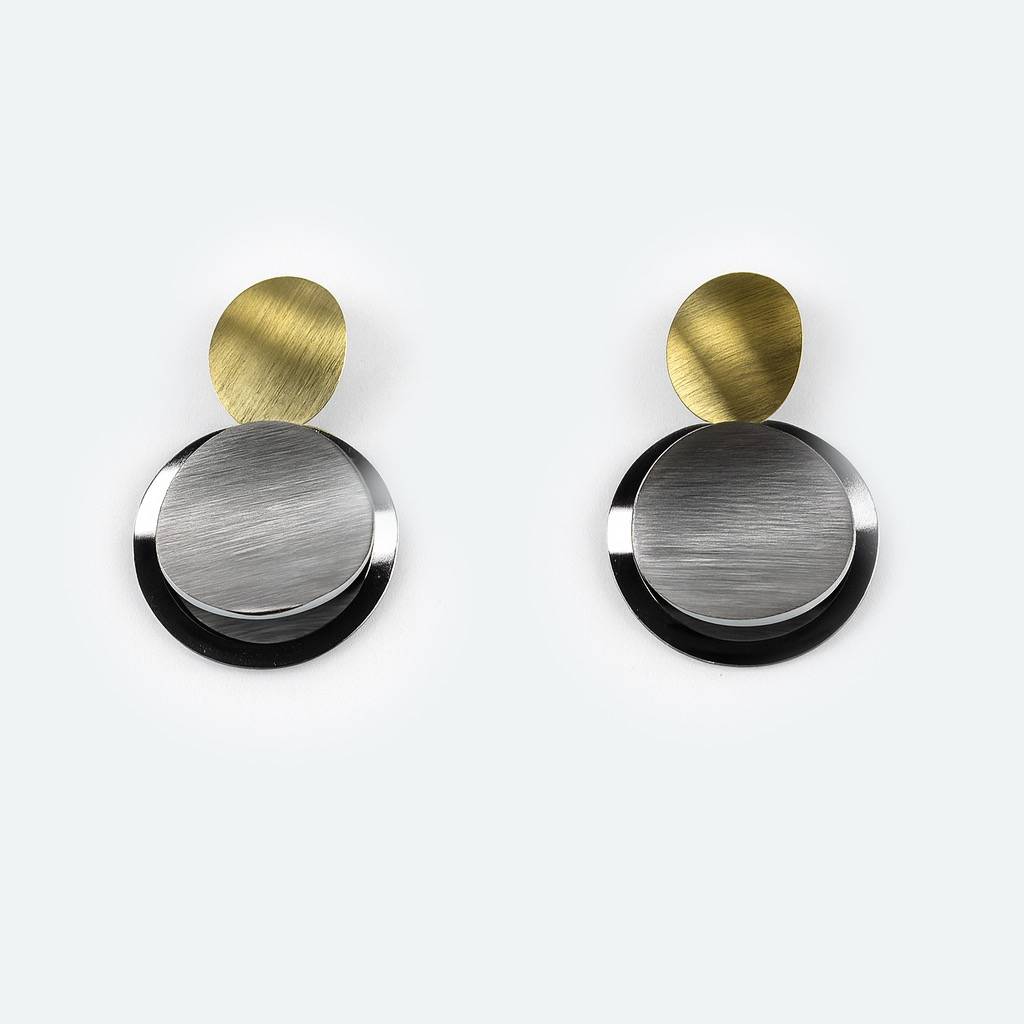 Dual Tone Modern Circle Earrings : AN-LJ-SI-0014-DE
