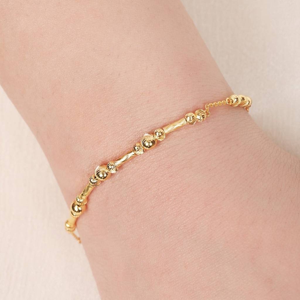Gleaming Serenity Beads Gold Plating 925 Sterling Silver Bracelet : BR-80315-G