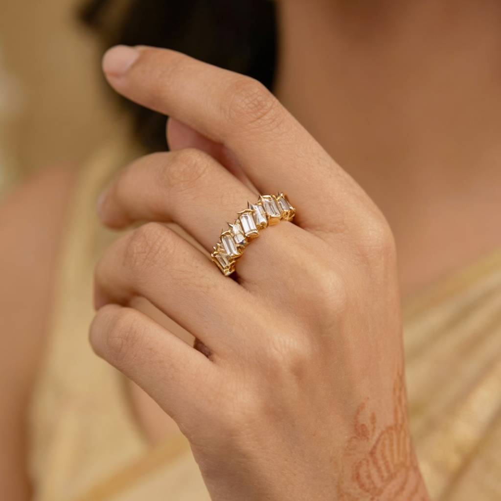 Gold-Plated Elegant Baguette Crystal Anti-Tarnish Ring : HSPS60MB1522