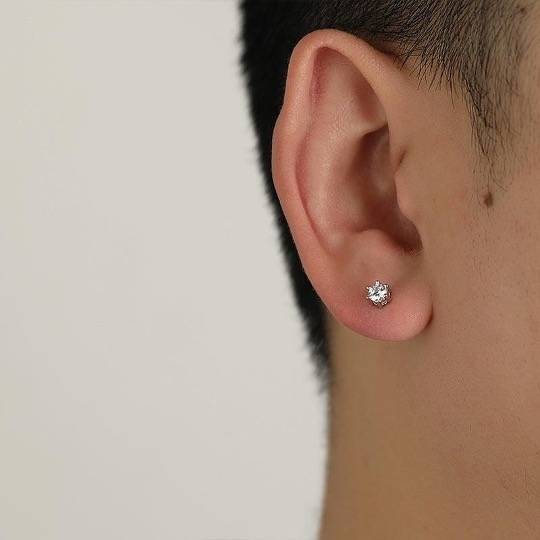 0.3 - 2 Ct Single Piece Sparkle Orbit Round Moissanite Stud Earrings For Men : Round_Style2_03ct_Men