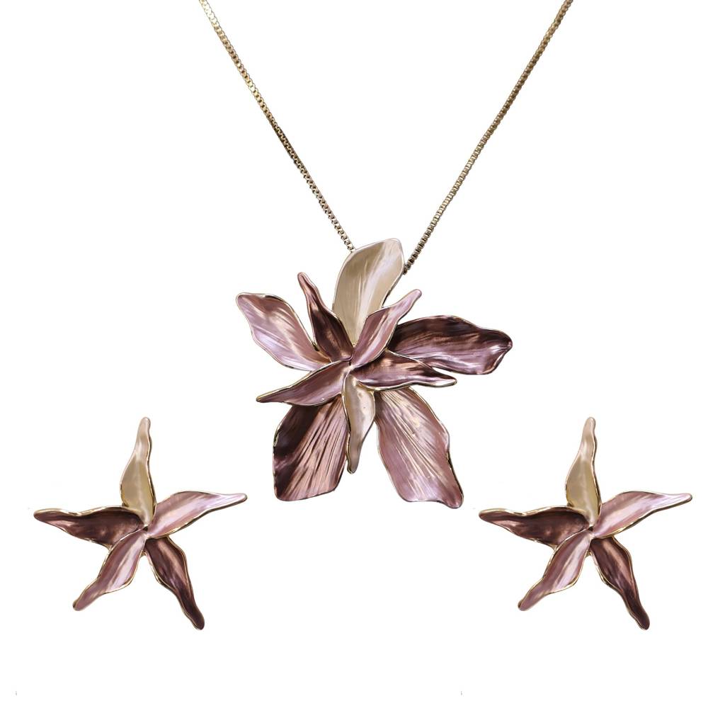 Women’S Floral Statement Necklace Set With Matching Earrings | Elegant Gold Plated Fashion Jewelry For Women : LJPS001