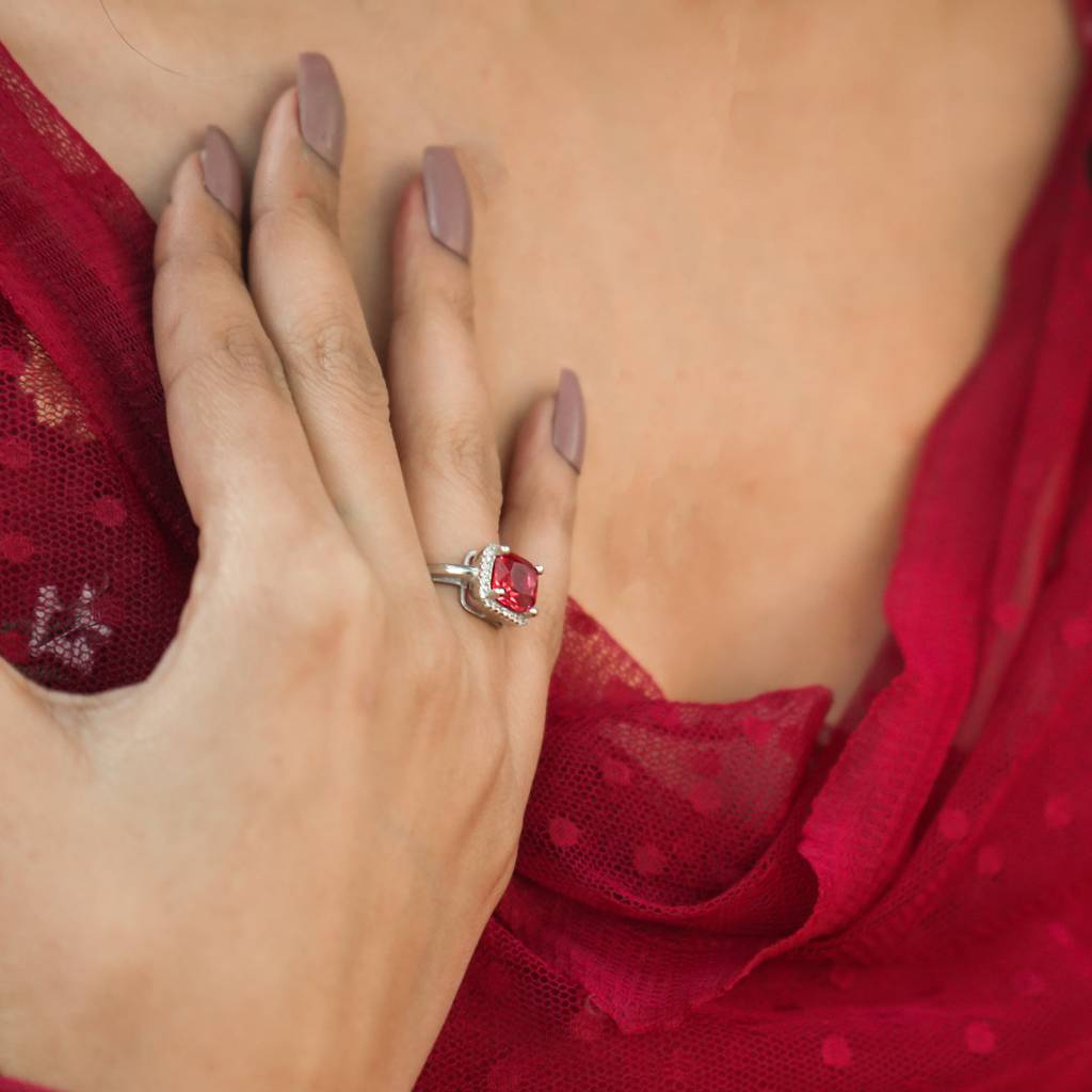 925 Silver Square Ruby Engagement Ring : IS-RG-PL-1093