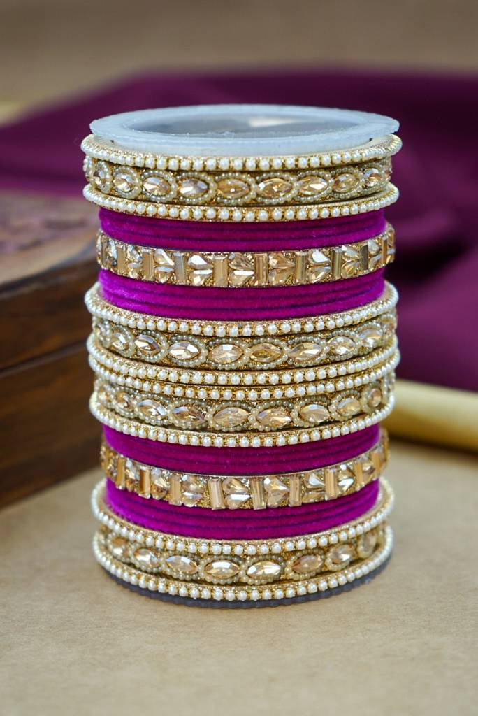 Premium Velvet Bangles Set – Wedding & Party Wear : HJ-28-24-RANI