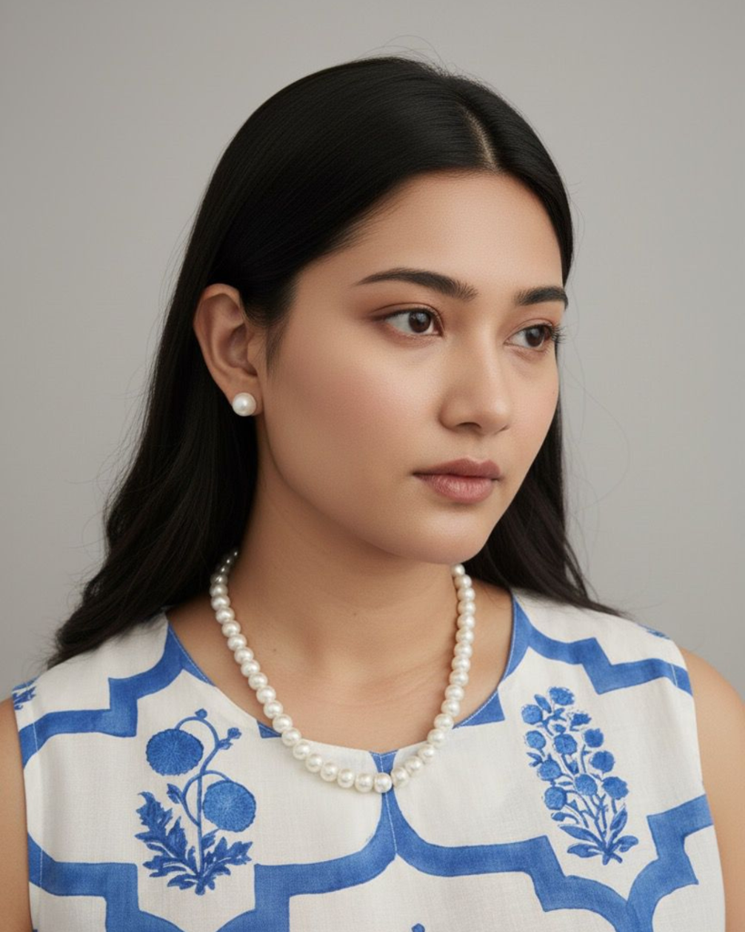 Classic Freshwater Pearl Necklace & Stud Set( Real Pearl And 925 Silver) : sis12