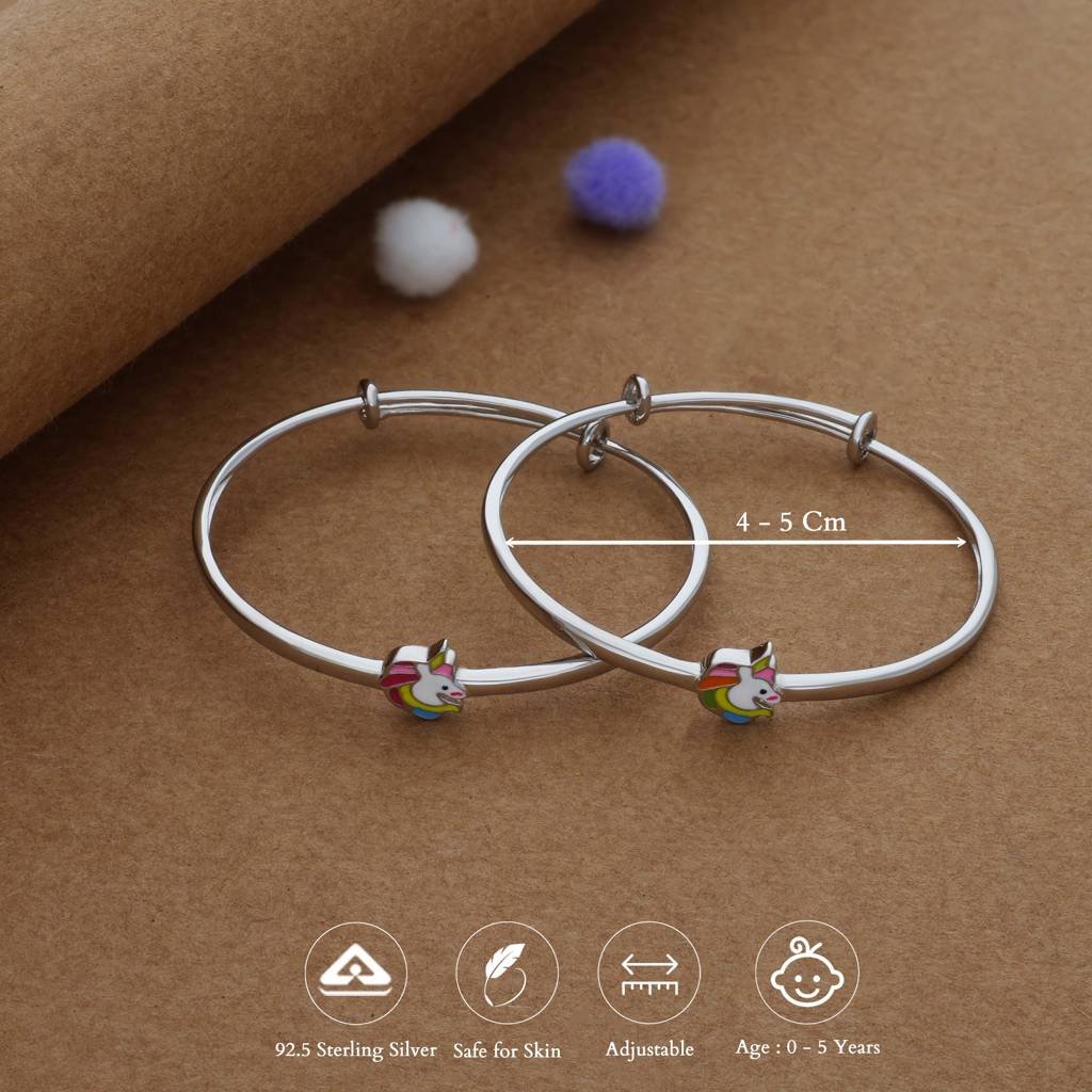 Little Rosy Unicorn Rhodium Polish 925 Silver Kid Bangles (0-5 Yrs) : KB-CC-RH-U-118-P