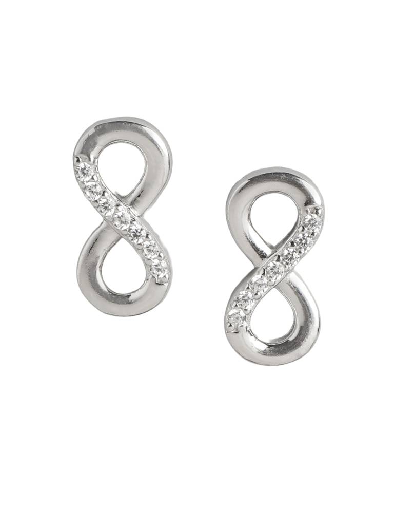 925 Sterling Silver Rhodium Plated Cz Infinity Petite Stud Earring : SILE593