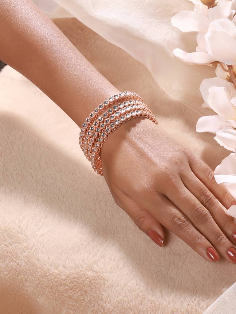 Set Of 4 Rose Gold-Plated Kundan-Studded Bangles-Ba-Js23-60074 : BA-JS23-60074
