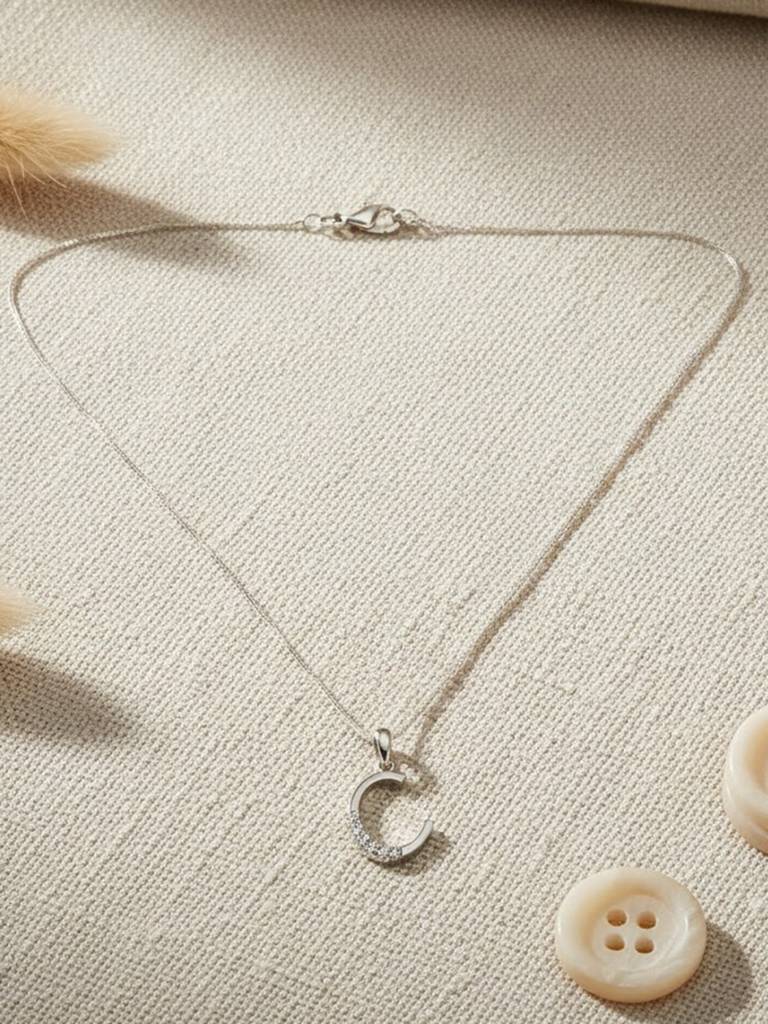 925 Pure Silver Alphabet C Letter Unisex Sterling Silver  Pendant : CP1131