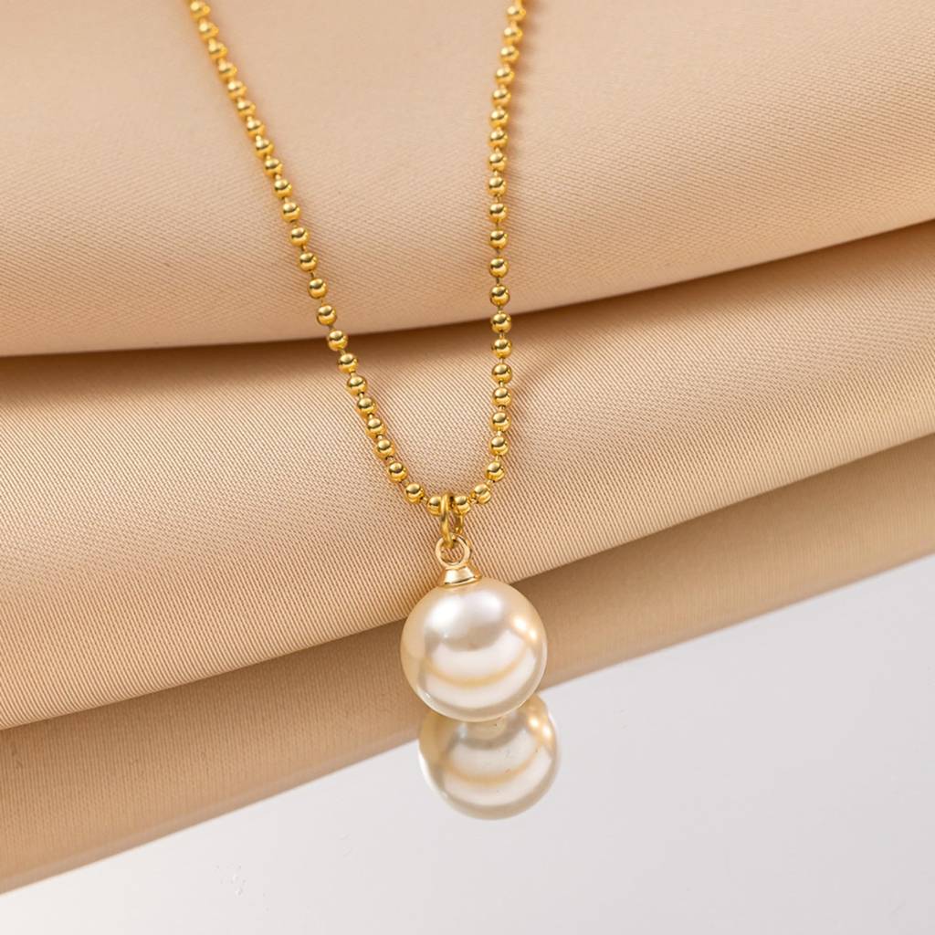 Single Pearl Bead Chain Necklace : NC_SS_SglPrl_gld